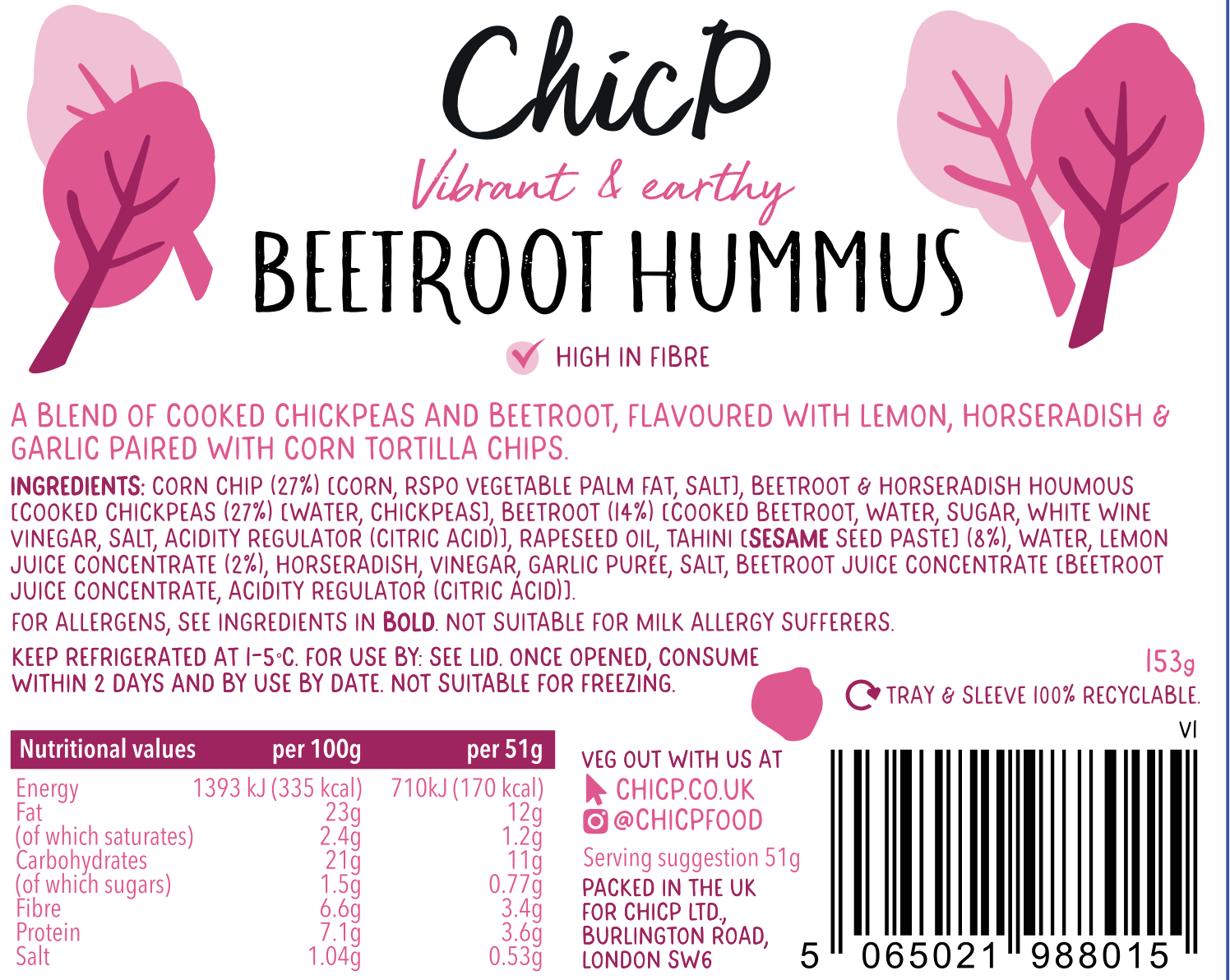 Beetroot & Horseradish Hummus Snack Pack