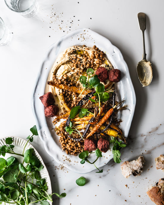 Vegan dish made with ChicP's silky smooth velvet hummus