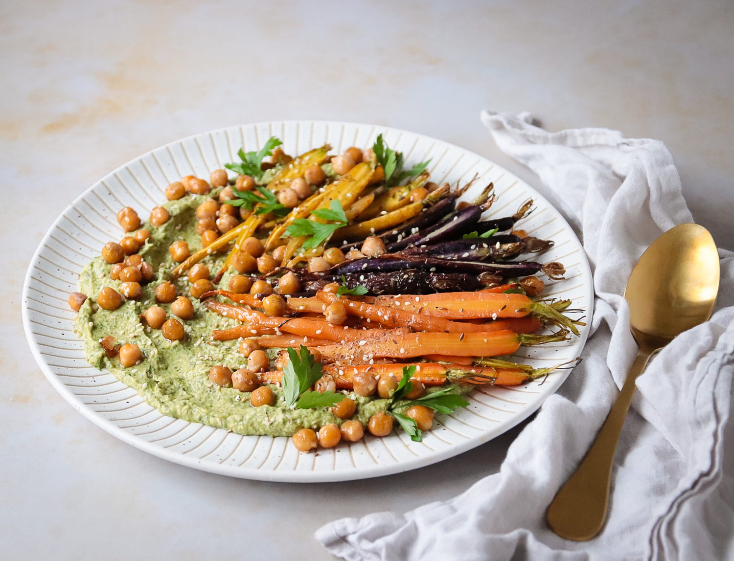 Vegetarian food made with ChicP's spinach and parsley hummus