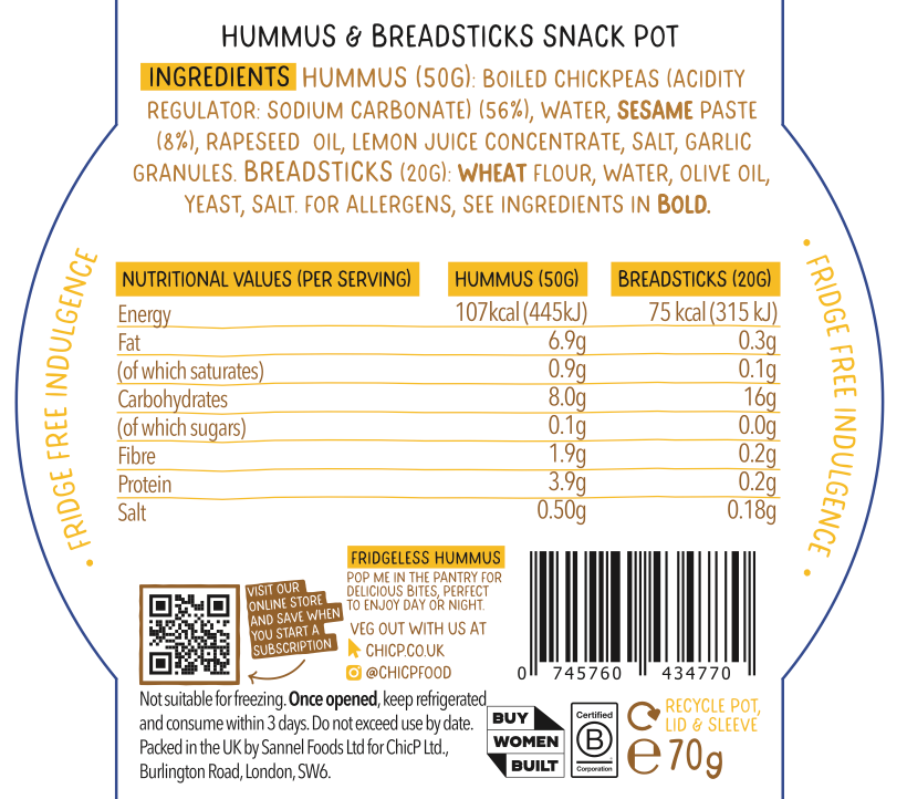 ChicP Fridge-less Hummus Snack Pot