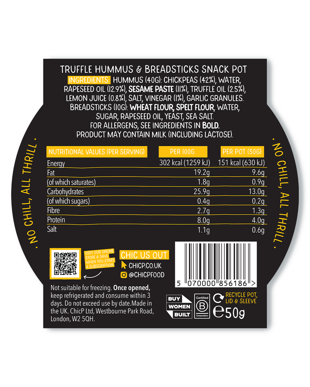 Truffle Fridgeless Hummus Snack Pot (12x Units)